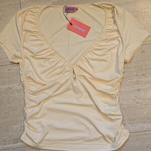 New Edikted Pale Yellow Low Cut Ruched Side Top